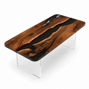 Black Walnut Natural Grain River Epoxy Resin Dining Table