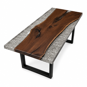 Black Walnut Wood Crystal Ice Patterned Edge Epoxy Resin Dining Table