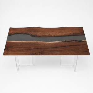 Black Walnut Transparent Black River Epoxy Resin Console Table