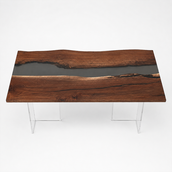 Black Walnut Transparent Black River Epoxy Resin Console Table