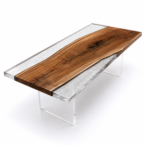 Black Walnut Wood Crushed Ice Live Edge Clear Epoxy Resin Dining Table