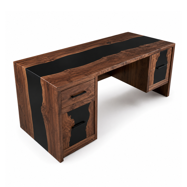 Black Walnut River Executive Epoxy Resin Desk