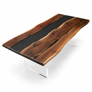 Black Walnut Obsidian Transparent Epoxy Resin Dining Table