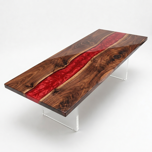 Black Walnut Swirling Magma River Red Epoxy Resin Conference Table