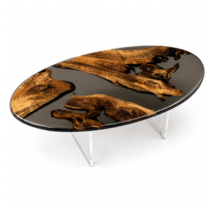 Golden Camphor Black River Translucent Oval Epoxy Resin Dining Table