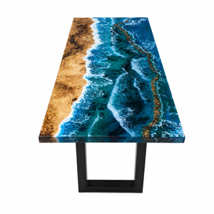Poplar Wood Sea Wave Fluorescent Epoxy Table