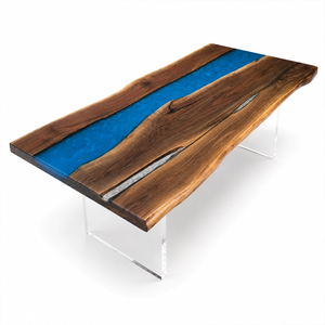 Black Walnut Deep Ocean Wave Shimmer Epoxy Resin Dining Table