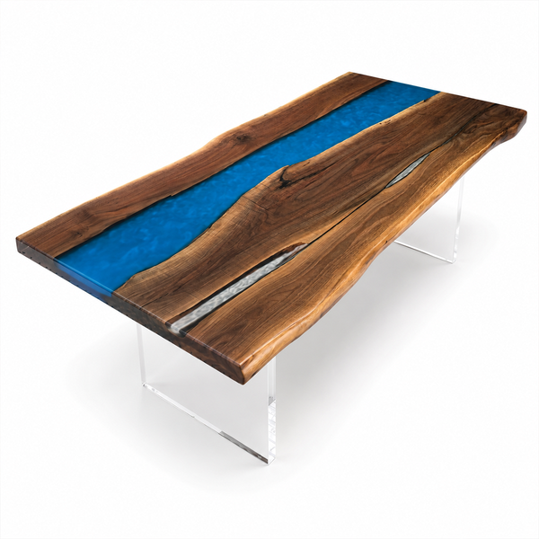 Black Walnut Deep Ocean Wave Shimmer Epoxy Resin Dining Table