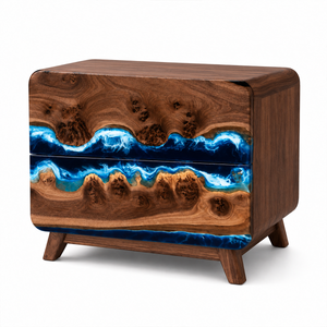 Black Walnut Ocean Flow Bedside Epoxy Resin Nightstand