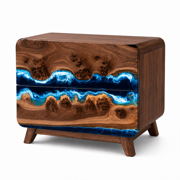 Black Walnut Ocean Flow Bedside Epoxy Resin Nightstand