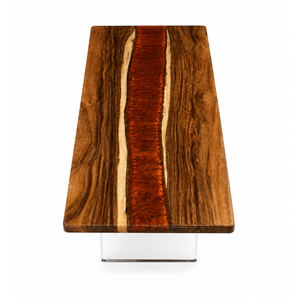 96" × 42" × 2" Walnut Amber Red River Epoxy Resin Dining Table