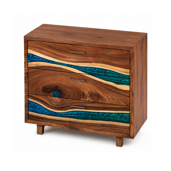 Walnut Live Edge Ocean Stream Epoxy Resin Storage Cabinet