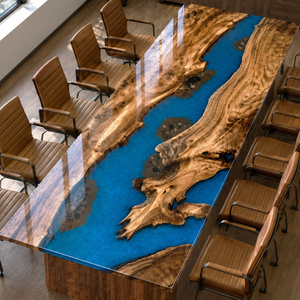 Golden Camphor Ocean Blue River Epoxy Resin Conference Table