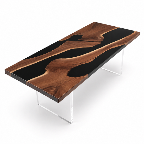Black Walnut Solid Wood Black Stream Epoxy Resin Conference Table