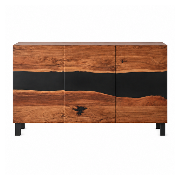 Walnut Wood Black Stream Epoxy Resin Entrance Cabinet