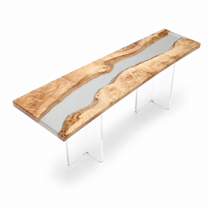 Poplar Burl River Clear Epoxy Resin Console Table