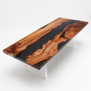 Black Walnut High-Gloss Black Transparent Epoxy Resin Conference Table