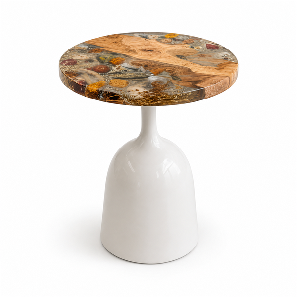 Olive Wood Natural Round Epoxy Resin Side Table
