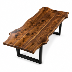 Black Walnut Organic Live Edge Curled Grain Wood Slab Table