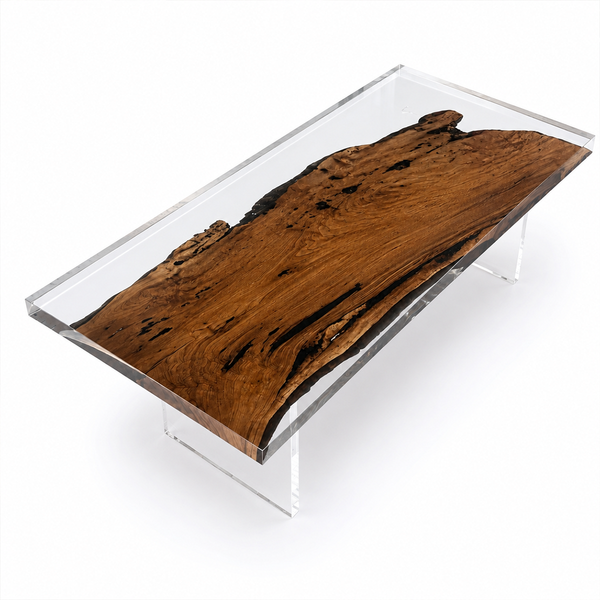 Black Walnut Wood Clear Transparent Rectangular Edge Epoxy Resin Coffee Table