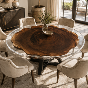 Black Walnut Tree Ring Floating Clear Epoxy Resin Round Table