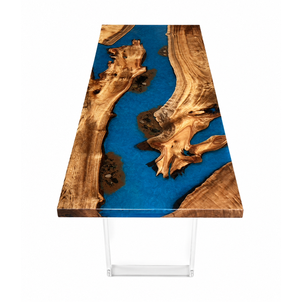 Golden Camphor Blue Wave Epoxy Resin Dining Table