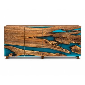 Walnut Ocean Blue River Epoxy Resin Storage Console