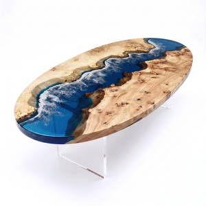Poplar Ocean Wave Oval Epoxy Resin Coffee Table