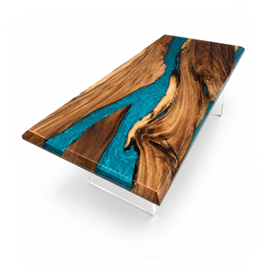 Walnut Turquoise Swirl Epoxy Resin Dining Table