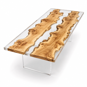 Poplar Burl Crystal Clear Epoxy Resin Conference Table