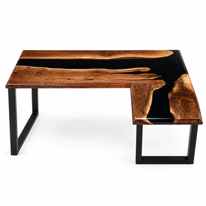 Black Walnut L-Shaped Black River Epoxy Resin Desk