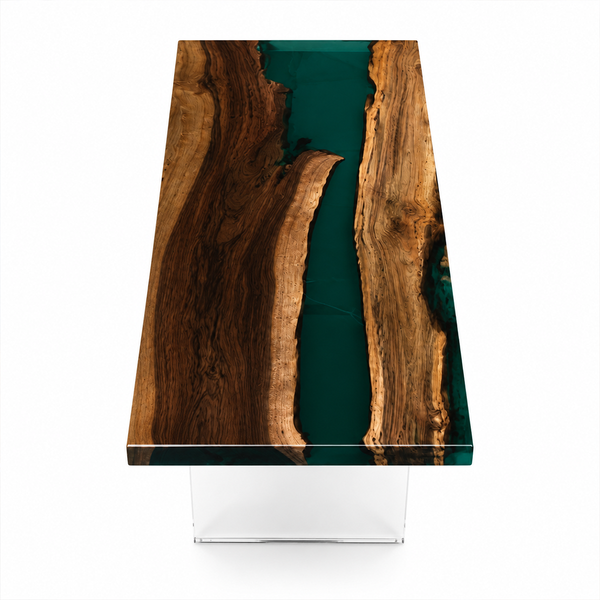 Black Walnut Wood Green River Translucent Epoxy Resin Conference Table