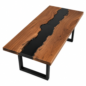 Black Walnut Wood Handcrafted Black River Epoxy Resin Dining Table