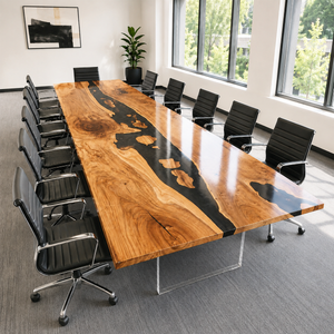 Walnut Wood Black River Epoxy Resin Conference Table