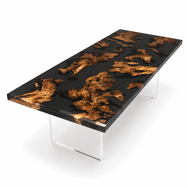 Cunninghamia Burl Black Transparent Epoxy Resin Dining Table