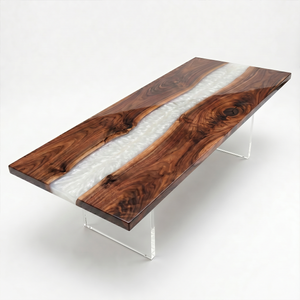 Black Walnut Swirling River White Epoxy Resin Conference Table
