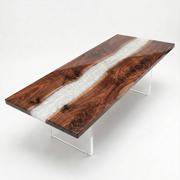 Black Walnut Swirling River White Epoxy Resin Conference Table