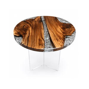 Walnut Glacier Ice Crackle Epoxy Resin Round Side Table