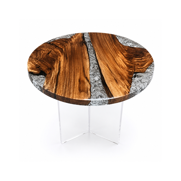 Walnut Glacier Ice Crackle Epoxy Resin Round Side Table