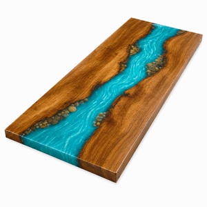 Walnut Wood Custom Aqua River Stone Style Epoxy Resin Countertop