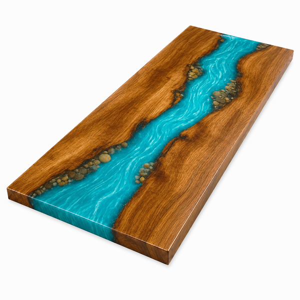 Walnut Wood Custom Aqua River Stone Style Epoxy Resin Countertop