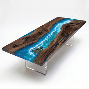 Black Walnut Coastal Island Blue Wave Epoxy Resin Dining Table