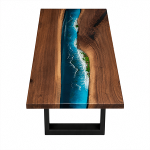 Black Walnut Wood Island Stream Center Inlay Epoxy Resin Conference Table