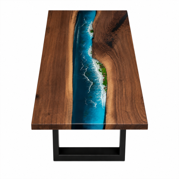 Black Walnut Wood Island Stream Center Inlay Epoxy Resin Conference Table