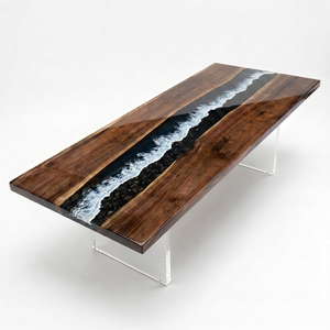 Black Walnut Dark Coastal Pebble Blue Wave Epoxy Resin Conference Table