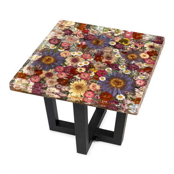 Pure Resin Botanical Meadow Floral Square Side Table