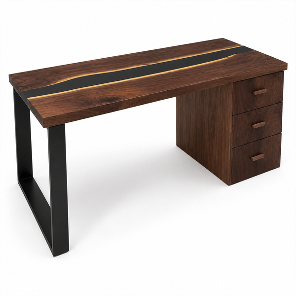 Black Walnut Live Edge Storage River Epoxy Resin Desk
