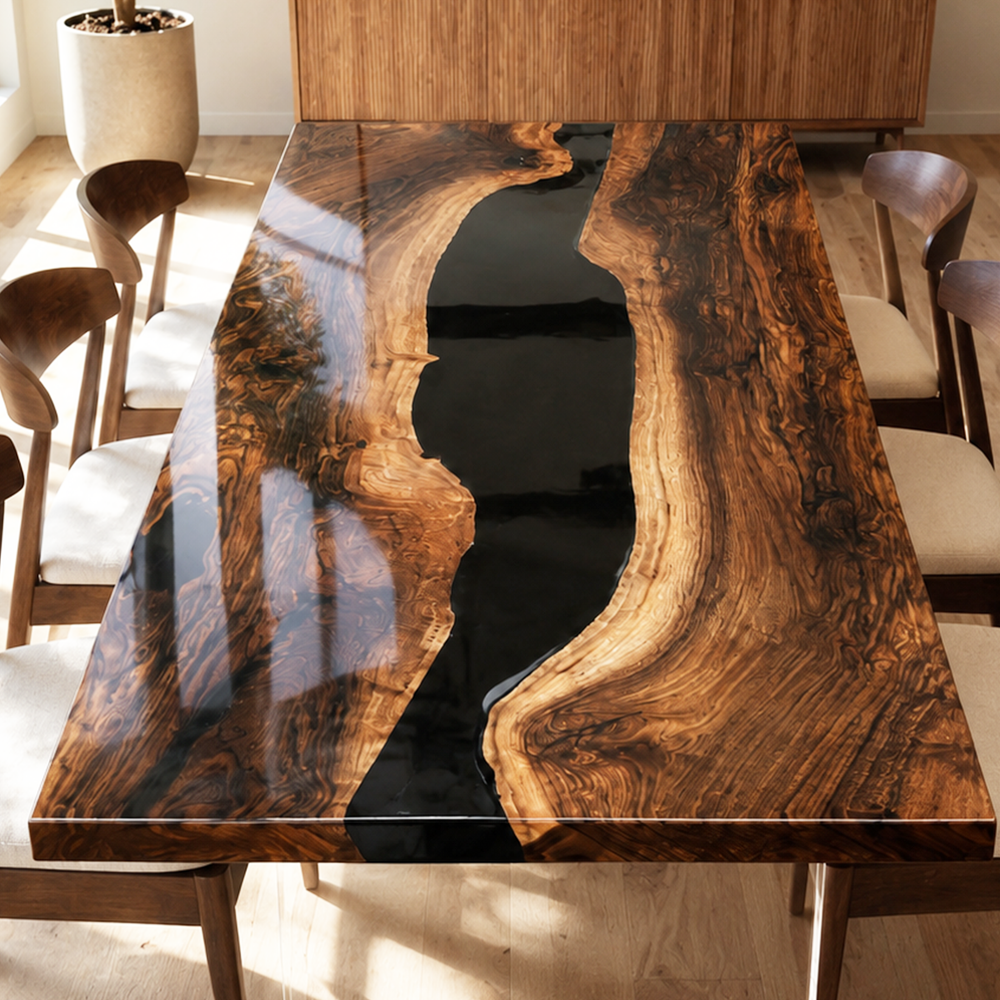 Black Walnut Black River Epoxy Resin Dining Table