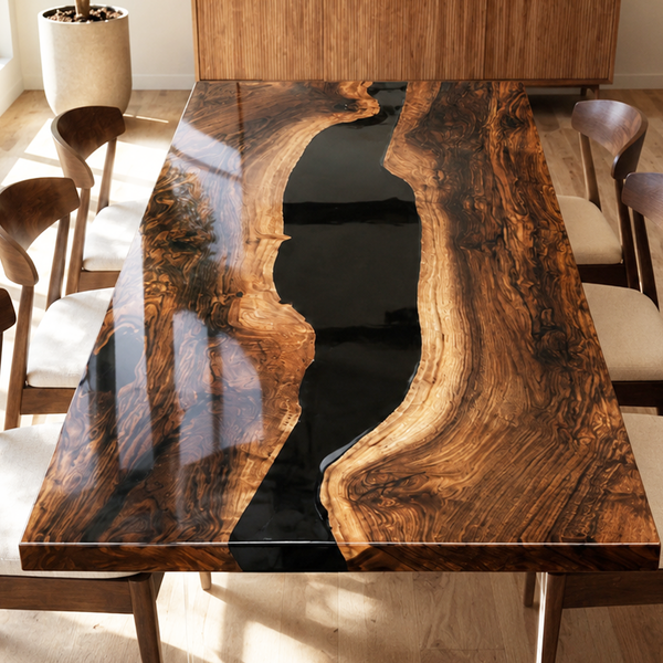 Black Walnut Black River Epoxy Resin Dining Table