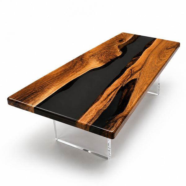Walnut Wood Obsidian River Epoxy Resin Dining Table